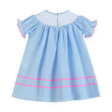 Light Blue Seersucker Bunny Smocked Bishop Dress | 6-12M 2T