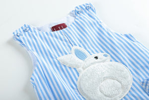 Blue Striped Fuzzy Bunny Short Pant Pocket Romper * 6-12 12-18 18-24 Months 2T