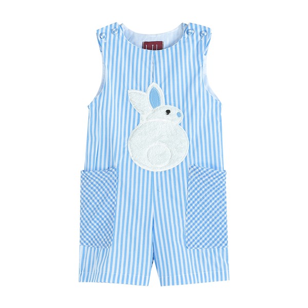 Blue Striped Fuzzy Bunny Short Pant Pocket Romper * 6-12 12-18 18-24 Months 2T