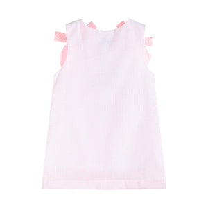 Pink Seersucker Fuzzy Bunny Applique Swing Dress | 4T 5T