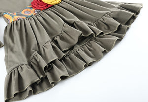 Gray & Yellow Medallion Hi-Low Ruffle Dress & Pant | 2-3T 3-4T