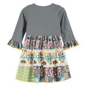 Gray & Turquoise Lace Floral A-Line Dress * 3-4T
