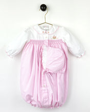 Baby Girls Embroidered Pink Check Convertible Gown & Bonnet Set | 6 Months