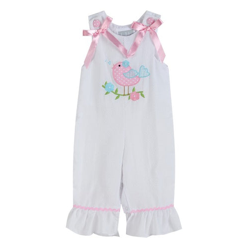 White Seersucker Bird Ruffle Playsuit | 12-18 18-24 Months