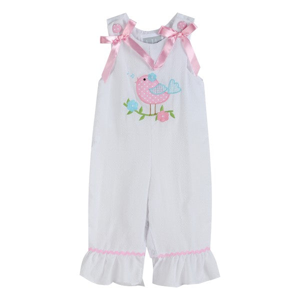 White Seersucker Bird Ruffle Playsuit | 12-18 18-24 Months