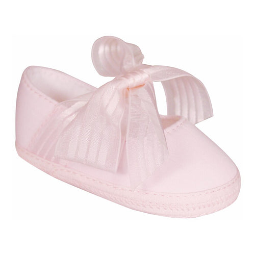 Pink Cotton Crib Shoes wtih Sheer Ribbon Bow Preemie | Size 00 0 1 2