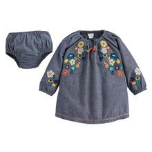 Chambray Floral Embroidered Dress | 24M/2T
