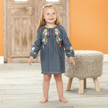 Chambray Floral Embroidered Dress | 24M/2T