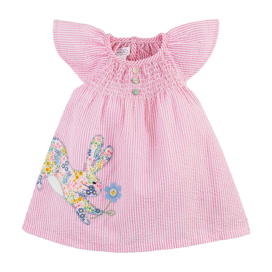Pink Smocked Easter Bunny Seersucker Dress | 6-9M 9-12M 12-18M