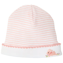Classic Layette Pink Striped French Knot Bunny Cap by Mud Pie | 0-3 Months
