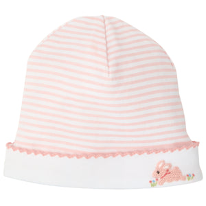 Classic Layette Pink Striped French Knot Bunny Cap by Mud Pie * 0-3 Months