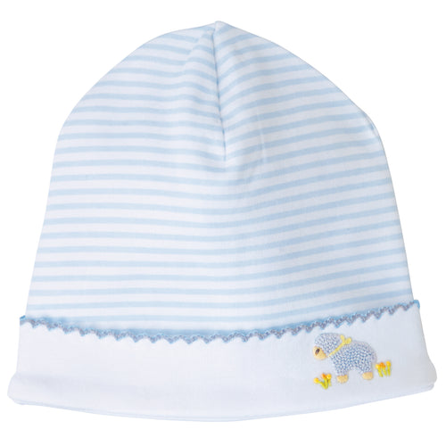 Oh Baby Boy Blue Striped French Knot Lamb Cap by Mud Pie * 0-3 Months