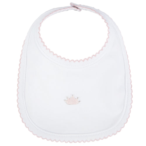 Classic Layette Pink French Knot Crown Baby Bib by Mud Pie