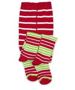 Toddler Girls Red and Lime Christmas Striped Tights | 2-4 Years