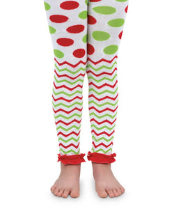 Red and Green Chevron Ruffle Footless Tights by Jefferies Socks | 18-24M 2-4Y 4-6Y