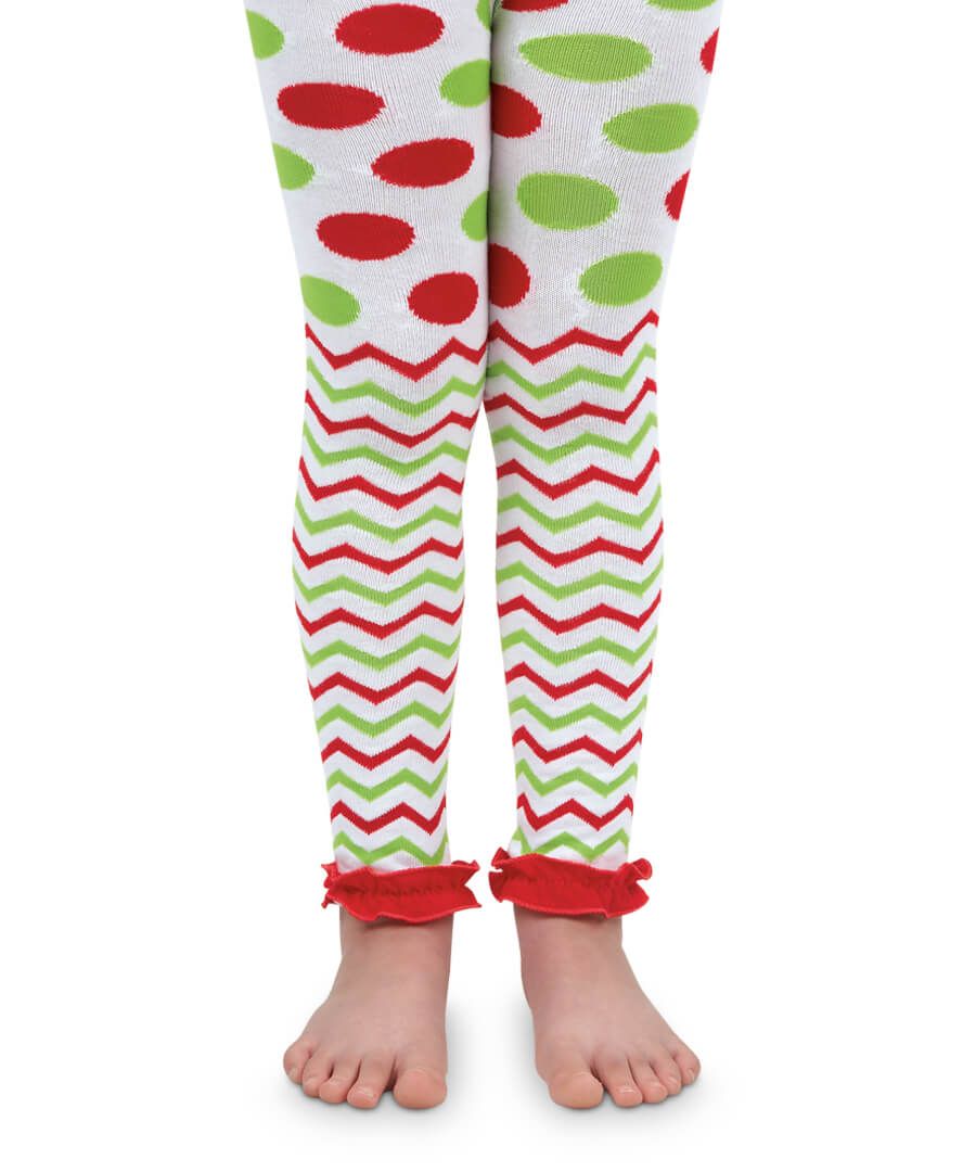 Red and Green Chevron Ruffle Footless Tights by Jefferies Socks 18-24M 2-4Y 4-6Y