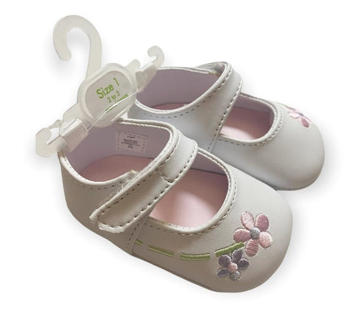 White Mary Janes with Flower Embroidery | Baby Size 1 2 3