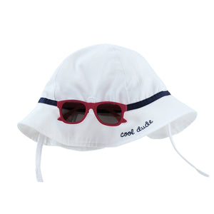 Baby Boy White Cool Dude Sun Hat and Sunglass Set