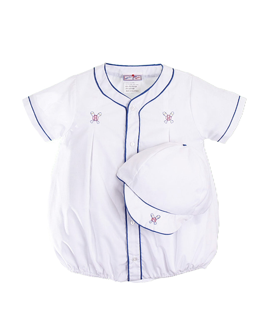 White Blue Boys Baseball Bubble with Hat | Newborn