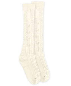Classic Cable Knee High White Navy Ivory | INF TOD XS
