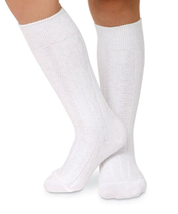 Classic Cable Knee High White Navy Ivory | INF TOD XS