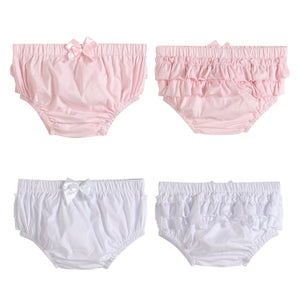 Baby Girls White Frilly Cotton Lace Pants Over Nappy Bow Knickers - 0-6  Months
