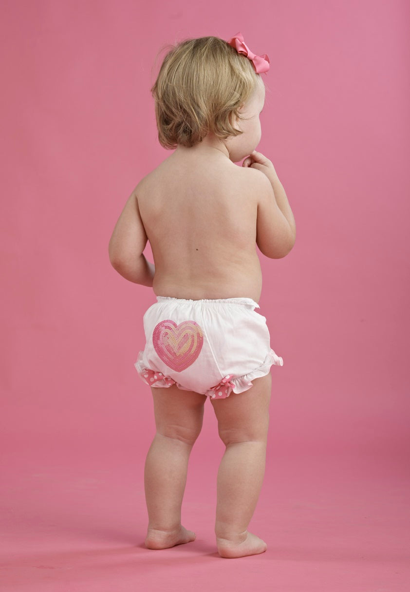 XOXO White Pink Sequin Heart Bloomers | 0-6 Months