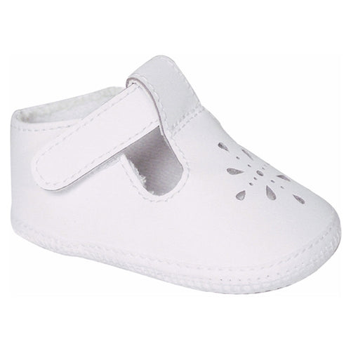 White Leather T-Strap Shoes with Perforations | Baby Size Preemie 00 0 1 2 3