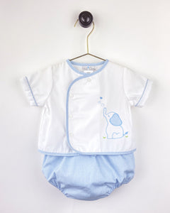 Blue Gingham Elephant Applique Diaper Set | Newborn
