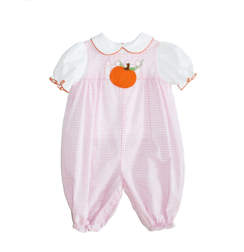 Pink Check Pumpkin Applique Top & Longall Set | 6 or 9 Months