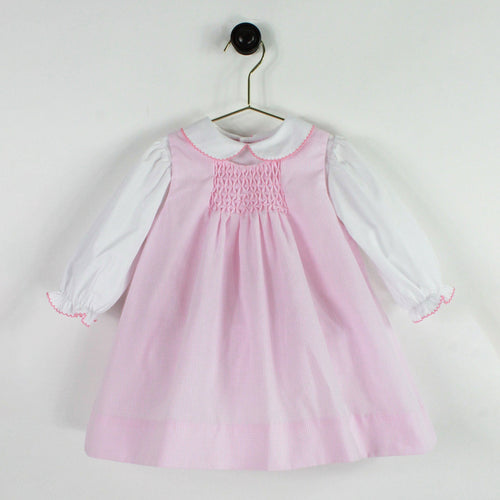 Pink Check Smocked Insert Long Sleeve Dress Set | 3 Months