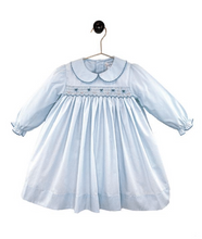 Light Blue Swiss Dot Smocked Bow Dress with Bloomers | 3 6 9 Months