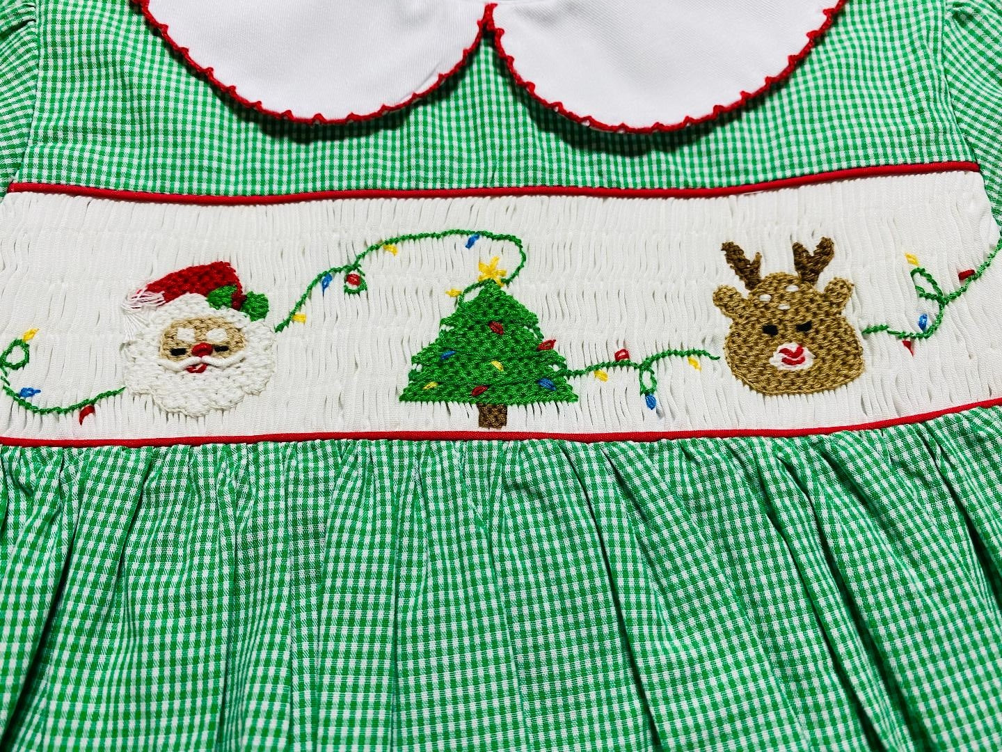 Christmas Santa Reindeer Smocked Green Check Dress Set | 3 Months Little Footprints Children's Shop Christmas Santa Reindeer Smocked Green Check Dress Set | 3 Months Little Footprints Children's Shop