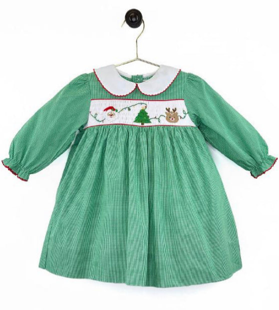 Christmas Santa Reindeer Smocked Green Check Dress Set | 3 Months Little Footprints Children's Shop Christmas Santa Reindeer Smocked Green Check Dress Set | 3 Months Little Footprints Children's Shop