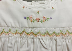 White Smocked Embroidered Convertible Gown Longall with Bonnet | 6 or 9 Months