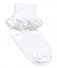 White Stripe Ribbon Ruffle Socks | NB INF TOD XS