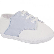 White and Light Blue Cotton Batiste Saddle Oxford Crib Shoes  | Size Preemie 00 0 1 2 3