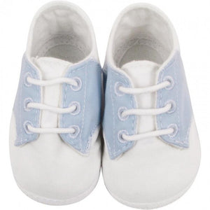 White and Light Blue Cotton Batiste Saddle Oxford Crib Shoes  | Size Preemie 00 0 1 2 3