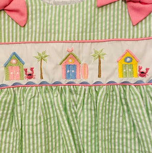 Green Beach House & Crab Embroidered Dress Set | 9 Months