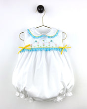 White & Turquoise Embroidered Bubble | 9 Months