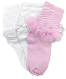 Ruffle Ripple Lace 3 Pk Socks Pink White | NB INF TOD XS