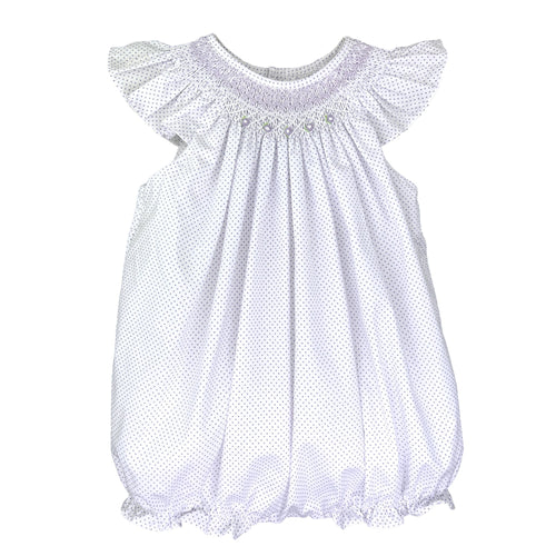 Lavender Dot Angel Wing Smocked Bubble | 3 Months