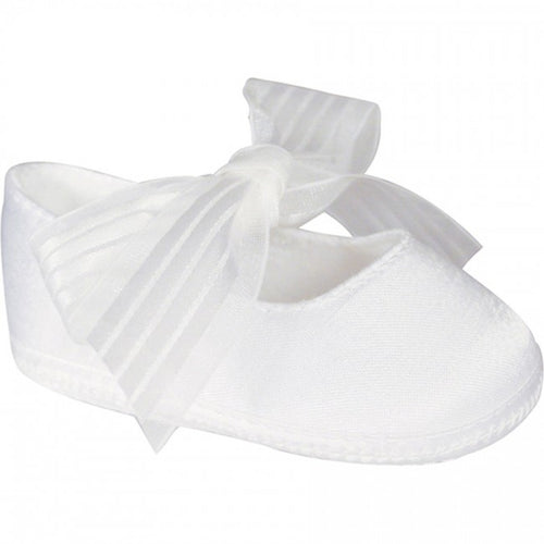 White Crib Shoes w/Sheer Ribbon Tie Preemie | Baby Size 00 0 1 2 3 4