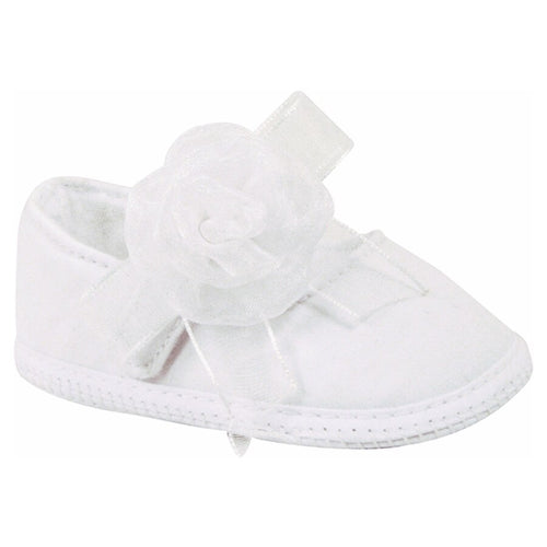 White Mary Jane Flats Crib Shoes with Flowers Preemie Newborn | Size 00 0 1 2