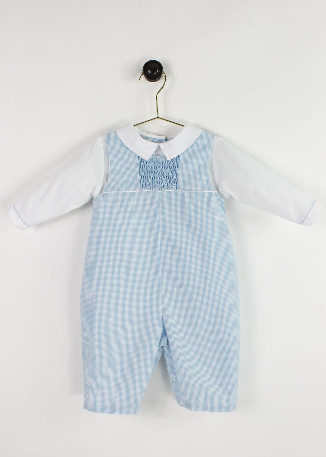 Blue White Check Smocked Longall One-Piece | 3 Months