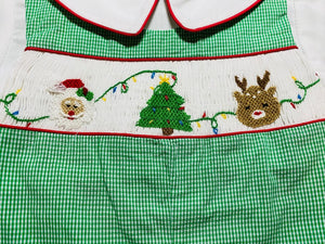 Christmas Santa Reindeer Smocked Green Check Longall | 3 Months