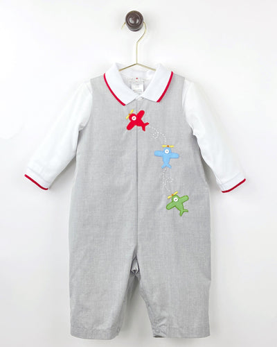 Gray 2 Piece Airplane Longall Set | 9 Months