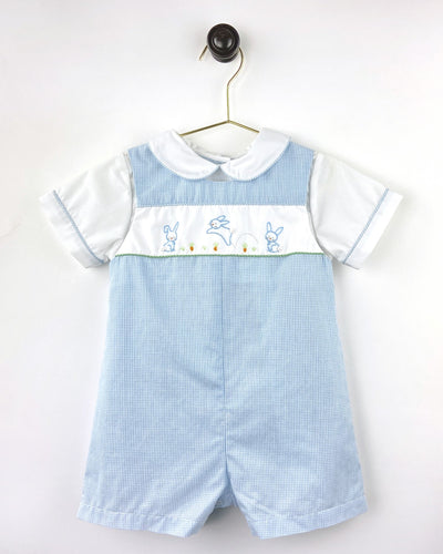 Blue Gingham Embroidered Easter Bunny Romper | 9 Months