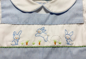 Blue Gingham Embroidered Easter Bunny Romper | 9 Months