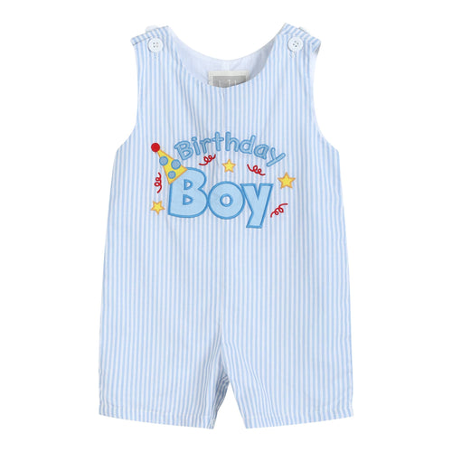 Light Blue Birthday Boy Applique Shortalls | 12-18 Months